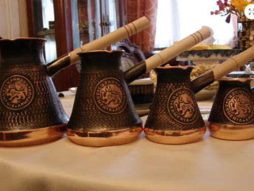 Handmade Copper Coffee Pot, Set of 4, Armenian Jezve