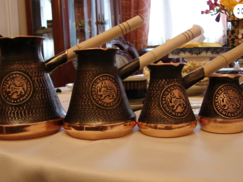 Handmade Copper Coffee Pot, Set of 4, Armenian Jezve