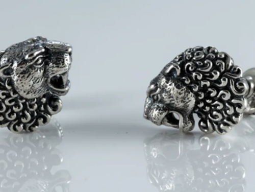 Silver Cufflinks Lion for Men