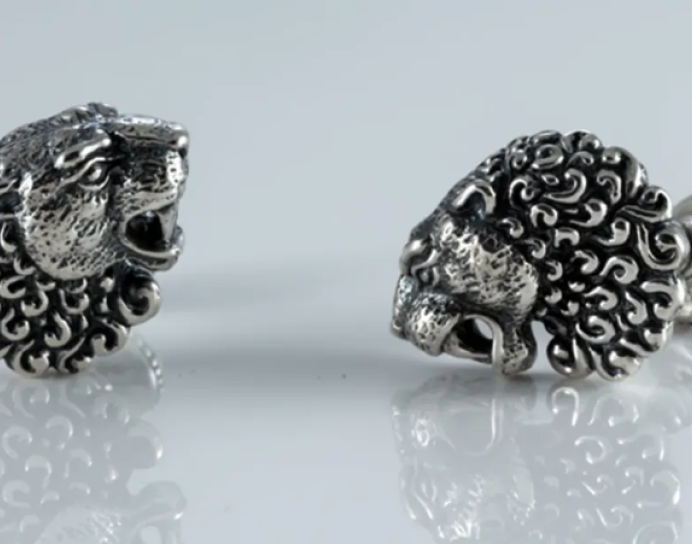 Silver Cufflinks Lion for Men