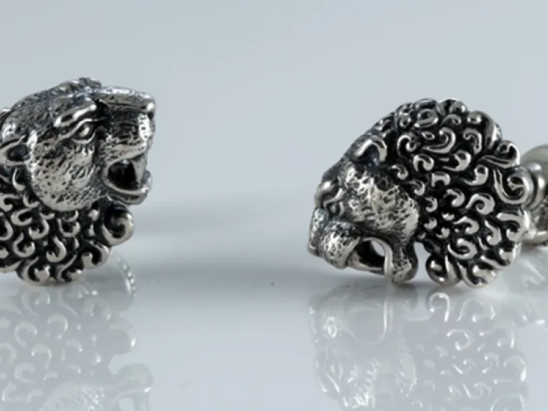 Silver Cufflinks Lion for Men