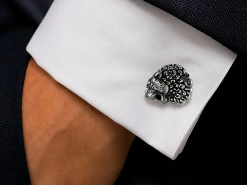 Silver Cufflinks Lion for Men